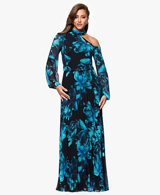 Xscape Petites Mock-Neck Cutout Long-Sleeve Long Sheath Dress
