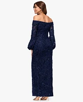 Xscape Petites Long-Sleeve Long Sheath Dress