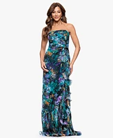 Xscape Petites Printed Straight-Neck Sleeveless Maxi Dress