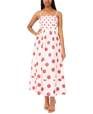 CeCe Women's Cotton-Blend Printed Tie Smocked-Back Maxi Dress