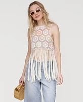 Avec Les Filles Women's Crochet Fringe-Hem Crop Top
