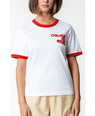 Colourful Rebel Women's Logo Wave Ringer Boxy Tee