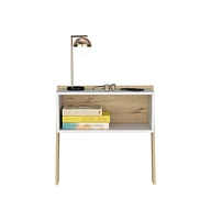 Depot E-shop Leticia Nightstand, Two Legs, One Shelf, Superior Top, Light Oak / White