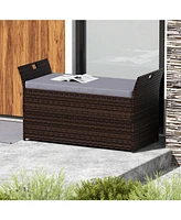 Slickblue Outdoor Bench with Hand-woven Pe Rattan Wicker and Side Handles