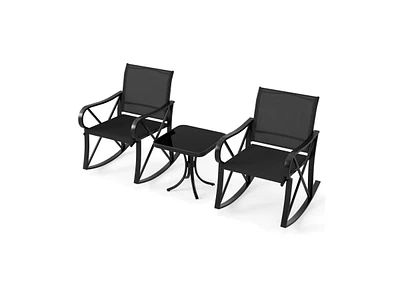 3 Piece Patio Rocking Set with Smooth Motion Outdoor Rocker Chair Bistro