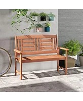 Outdoor Loveseat Hardwood 2-Seat Bench with Inclined Backrest and Slatted Seat