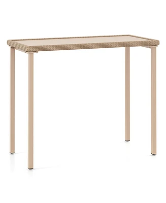 Slickblue Outdoor Patio Bar Table Heavy Duty Rectangle Metal Frame