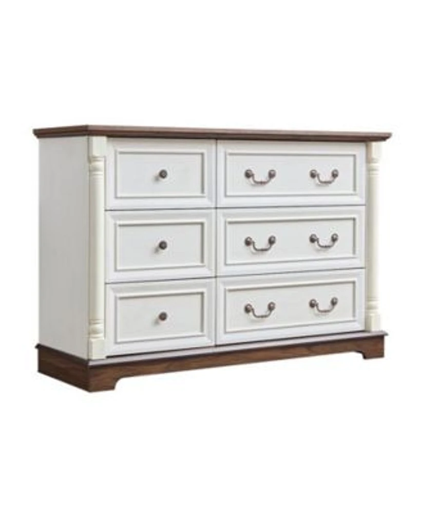 Farmhouse Style 6 Drawer Dresser Chest With Base Wooden Rustic Chest Of Drawers Storage Dresser Organizer For Bedroom Living Room