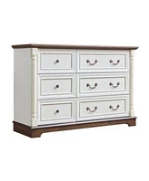 Farmhouse Style 6 Drawer Dresser Chest With Base Wooden Rustic Chest Of Drawers Storage Dresser Organizer For Bedroom Living Room