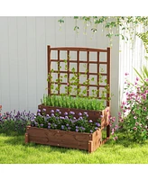 Raised Garden Bed with Trellis 2-tier Planter Box with Drainage Holes