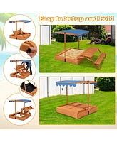 Slickblue Kids Wooden Sand Box with Foldable Picnic Sensory Table and Bench