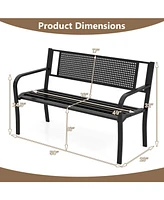 Garden Bench with Patterned Backrest and Curved Armrests