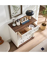 Farmhouse Style Drawer Dresser Bathrooom Cabinet Chest with Base Wooden Rustic Chest of Drawers