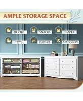 Wlive Wood Dresser With 6 Drawer Wide Chest Of Drawers For Bedroom Long Nightstand With Drawers Oak Furniture Large Storage Tower Unit Closet Store Or