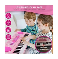 Pyle Kids Pink 49-Key Light-Up Karaoke Piano Keyboard with Mic - PKBRD4912PK