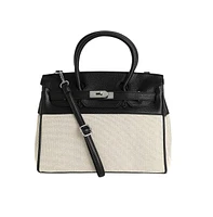 Women's The Panel-Overlap Satchel Bag - Off-White & Obsidian Black