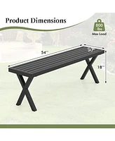 Patio Metal Bench with Slatted Seat and X-Shaped Legs for Outdoor Seating