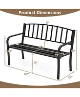 Outdoor Garden Bench with Slatted Backrest and Curved Armrests