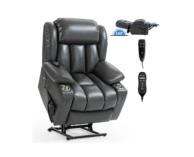 Dual Motor Infinite Position Up to 350 Lbs Leatheraire Power Lift Recliner Chair, Heavy Duty Motion Mechanism with 8-Point Vibration Massage and Lumba