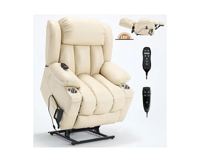 Dual Motor Infinite Position Up to 350 Lbs Leatheraire Power Lift Recliner Chair, Heavy Duty Motion Mechanism with 8-Point Vibration Massage and Lumba