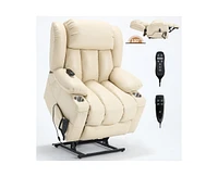 Dual Motor Infinite Position Up to 350 Lbs Leatheraire Power Lift Recliner Chair, Heavy Duty Motion Mechanism with 8-Point Vibration Massage and Lumba