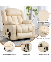 Dual Motor Infinite Position Up to 350 Lbs Leatheraire Power Lift Recliner Chair, Heavy Duty Motion Mechanism with 8-Point Vibration Massage and Lumba