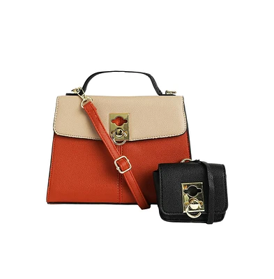 Women's The Curatus Satchel Bag - Terracotta Brown & Khaki Beige