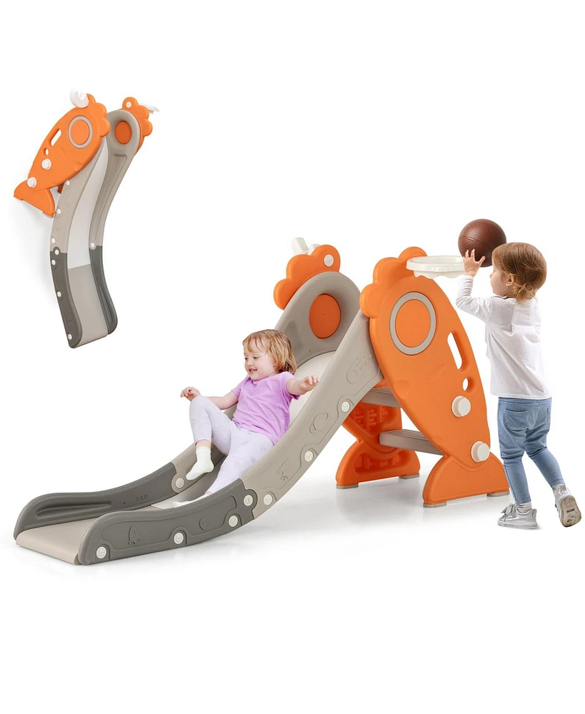 4 in 1 Indoor Slide for Kids Age 3+ Years with Basketball Hoop and Rings
