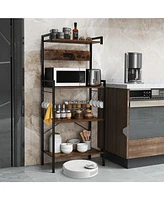 4-Tier Kitchen Bakers Rack with Power Outlet and 8 Hooks
