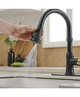 Single-Handle Pull-Down Sprayer 3 Spray High Arc Kitchen Faucet With Deck Plate Oil Gold&Black