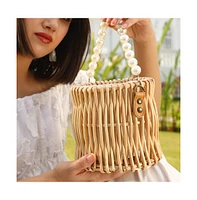 Women's The Rattan Hand Bag - Khaki Brown