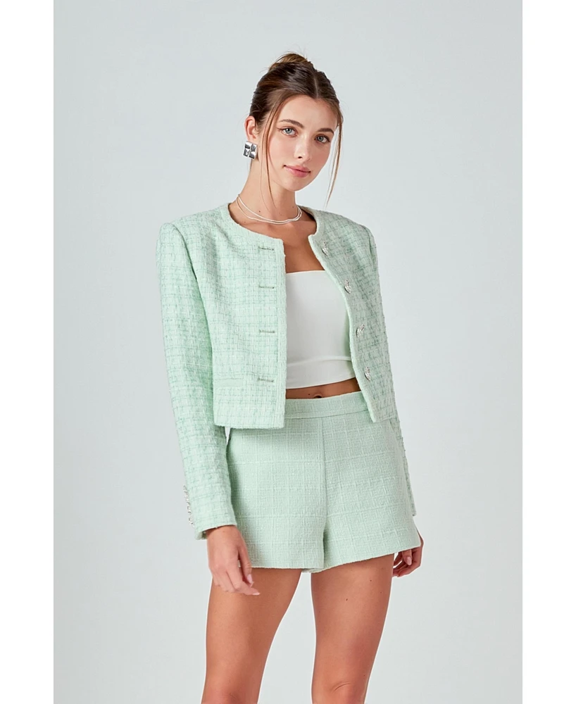endless rose Women's Tweed Combo Relaxed Jacket
