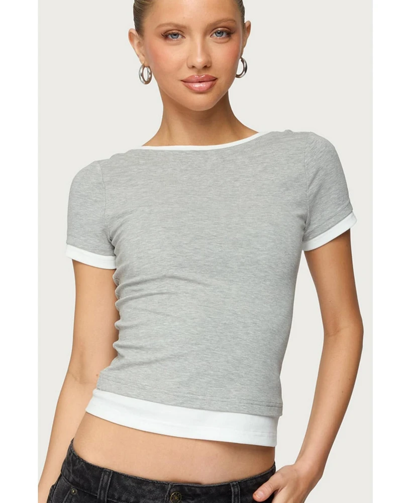 Edikted Women's Julietta Contrast Layered T Shirt