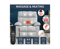 Dual Motor Infinite Position Up to 350 Lbs Chenille Power Lift Recliner Chair with 8-Point Vibration Massage and Lumbar Heating Dual Cup Holders