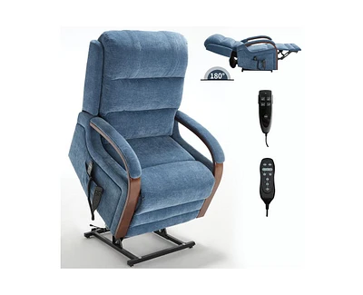 Power Chenille Lift Recliner Chair Dual Motor Infinite Position Up to 350 Lbs with Solid Wood Armrests, Heat Massage and Heavy Duty Motion Mechanism