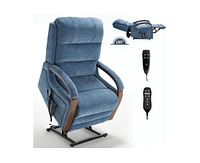 Power Chenille Lift Recliner Chair Dual Motor Infinite Position Up to 350 Lbs with Solid Wood Armrests, Heat Massage and Heavy Duty Motion Mechanism