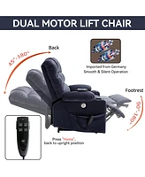 Dual Motor Infinite Position Up to 350 Lbs Chenille Power Lift Recliner Chair with 8-Point Vibration Massage and Lumbar Heating Cup Holders
