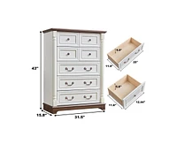 7 Drawer Bathrooom Cabinet Chest with Wooden Base and Riser Trim