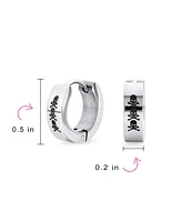 Bling Jewelry Biker Jewelry Small Halloween Skull Hoop Kpop Huggie Earrings Stainless Steel