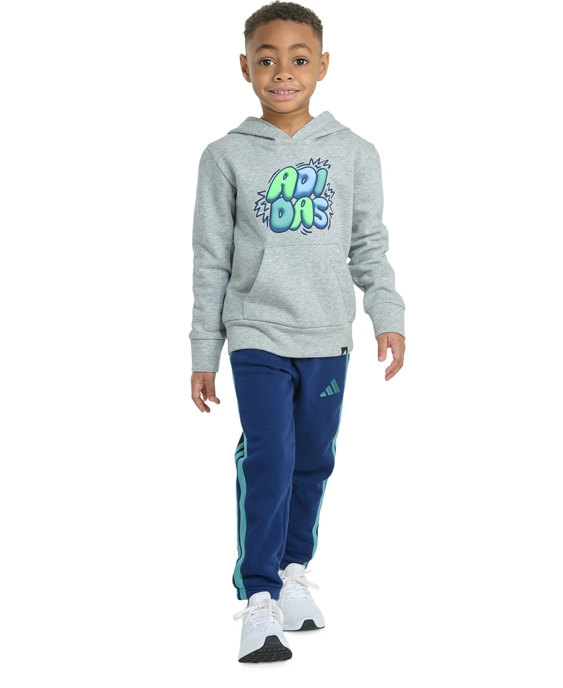 adidas Toddler & Little Boys Long-Sleeve Graphic Fleece Pullover Hoodie Jogger Pants, 2 Piece Set