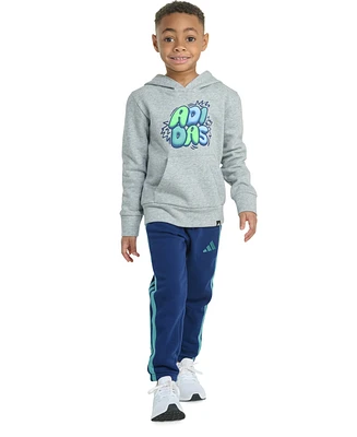 adidas Toddler & Little Boys Long-Sleeve Graphic Fleece Pullover Hoodie Jogger Pants, 2 Piece Set