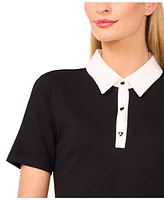 CeCe Women's Short Sleeve Contrast Collar Polo Top