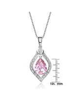 Sterling Silver White Gold Plated with Pink Teardrop and White Cubic Zirconia Pendant