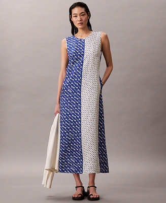 Calvin Klein Printed Color-Block Sleeveless Dress