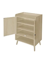 High Storage Cabinet with 2 Rattan Doors Freestanding Shoe Cabinets with Built-in Adjustable Shelf Hallway Entryway Cabinets