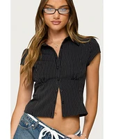 Edikted Women's Juney Pinstripe Tailored Button Up Shirt