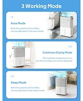 Cowar 45-Pint Dehumidifier for Home, Basement & Large Rooms, White, Auto/Manual Drain, 3 Modes, Auto Defrost, Dry Clothes, 12H Timer