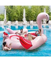 Mecale 6 People Inflatable Flamingo Floating Island with 6 Cup Holders for Pool and River