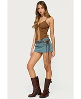 Edikted Women's Split Front Faux Suede Tank Top
