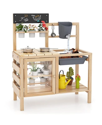 Mud Kitchen Playset with Sink and Plants Observation Room
